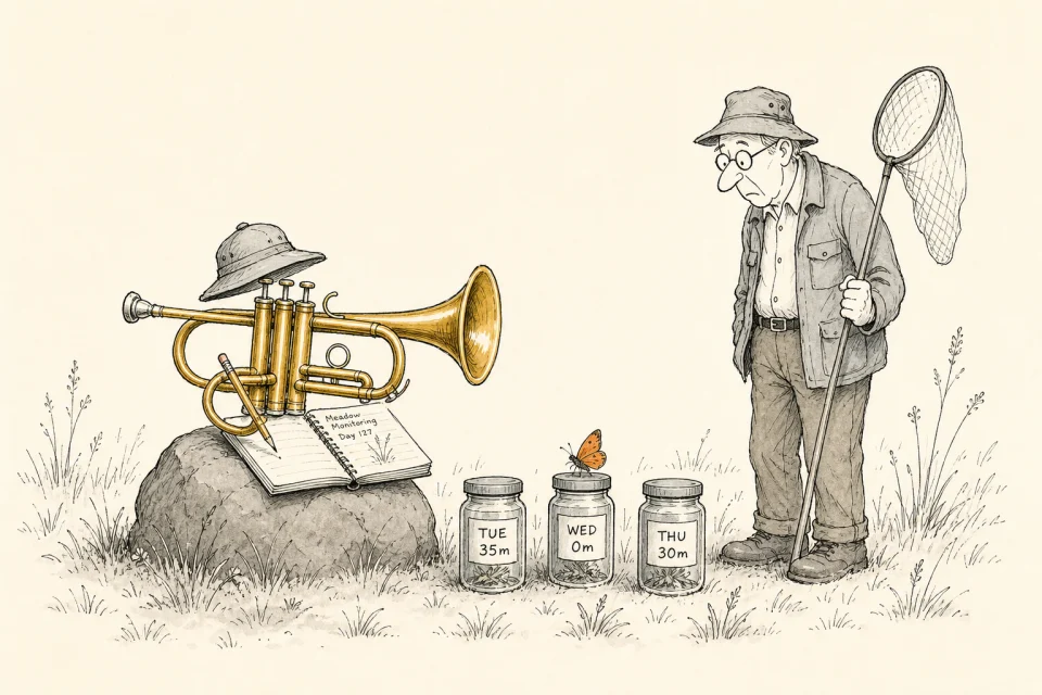 Trumpet filling in a practice log